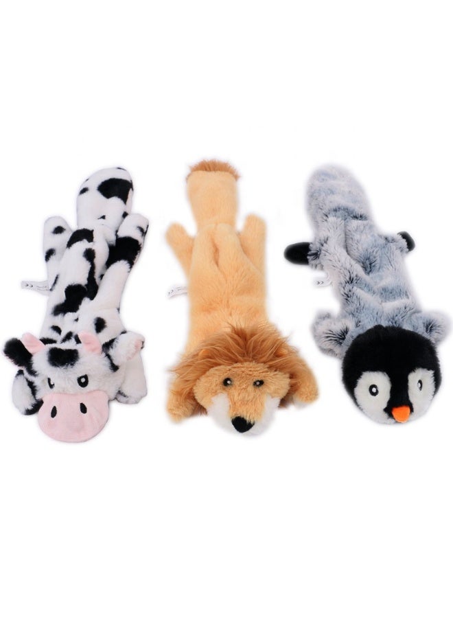 ألعاب حيوانات أليفة قطيفة تصدر صوتًا بدون حشو – مجموعة من 3 قطع (بقرة، أسد، بطريق) - Image 5